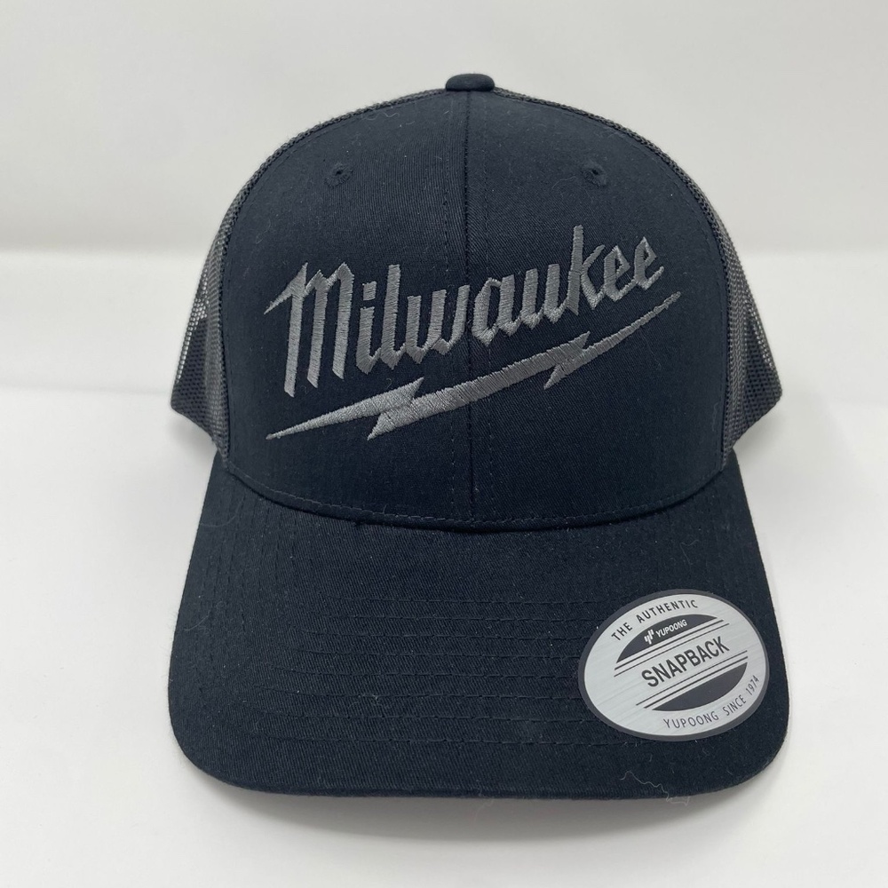 Milwaukee Logo Black GrayTrucker Hat Cap